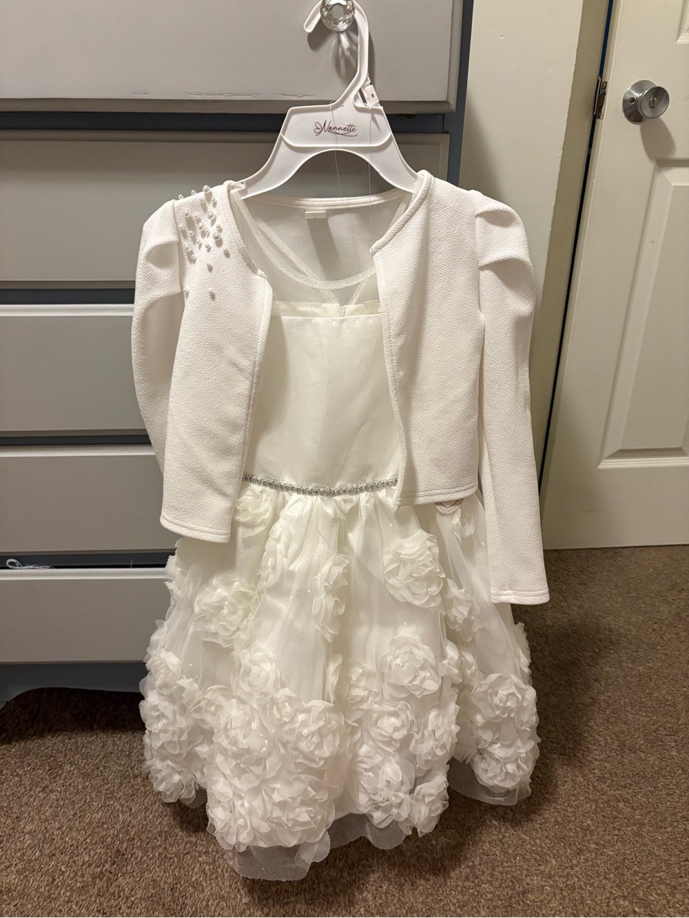SHEIN White Floral Tulle Party Dress with Bolero Jacket